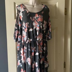 Gray and Pink Cold Shoulder Dress.